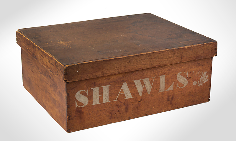 Antique Storage Box from Mercantile, Original painted Lettering – SHAWLS New England, entire view