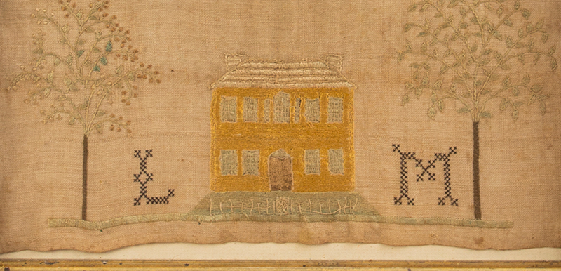 Needlework, House Sampler, Wrought by Lydia Martin, 12th Year of her Age New England, detail view