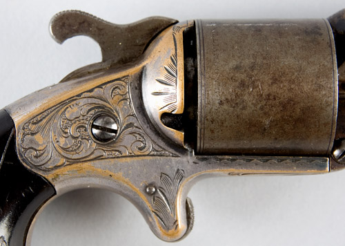Moore’s Patent Firearms Co. Front Loading Revolver .32 caliber teat fire revolver, serial number 17296, right facing
