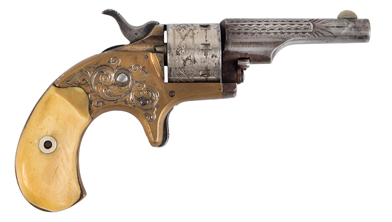 Colt Open Top Pocket Model Revolver, Engraved Special Factory Engraving Serial number: 62266, .22-Caliber Rim Fire, 7 Shot, right facing