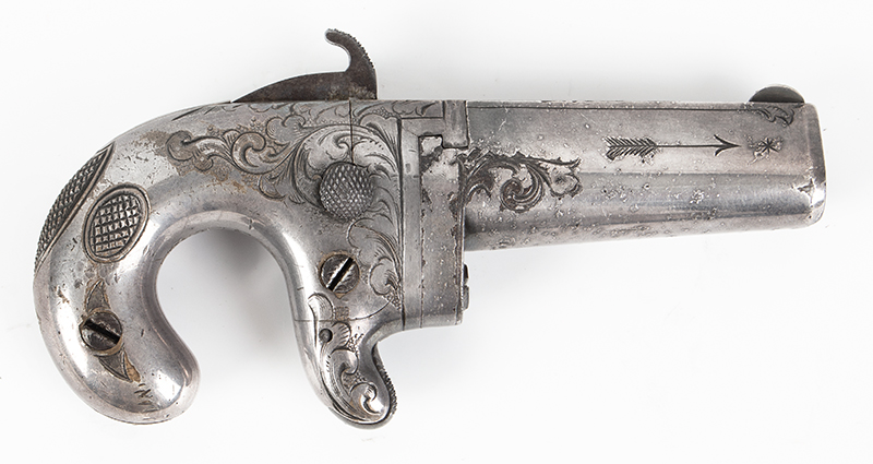 Moore’s Firearms, Number 1 Derringer 98% Silver, Engraved, 1863 Patent Serial number: 1038, right facing
