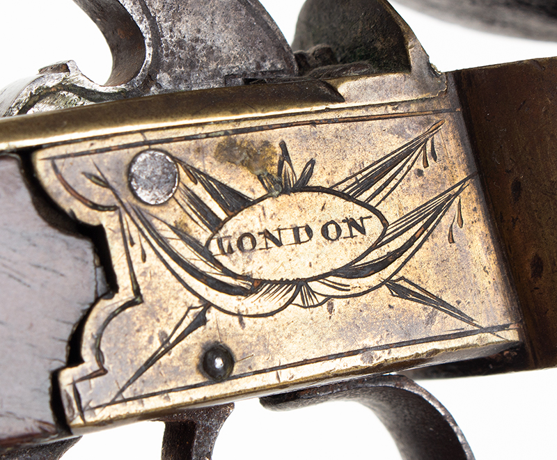 Georgian English Flintlock Tinder Lighter, Pistol Form by John Burgon, London, detail view 2
