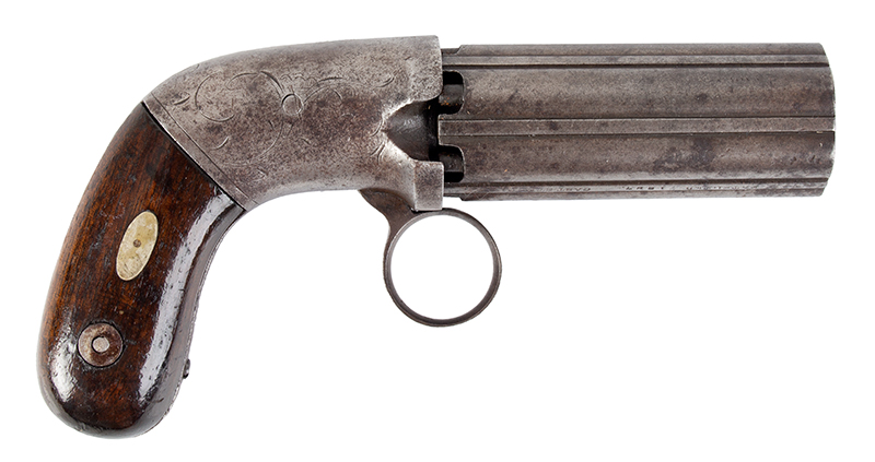 Allen’s Patent Hammerless Ring-Trigger Pepperbox, Likely Allen & Thurber Concealed Hammer, Serial number: 96, right facing