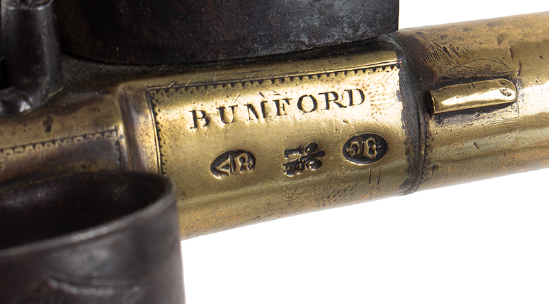 Pistols, Pair, Flintlock, Silver Mounted, Queen Anne Pistols by John Bumford London, marks view