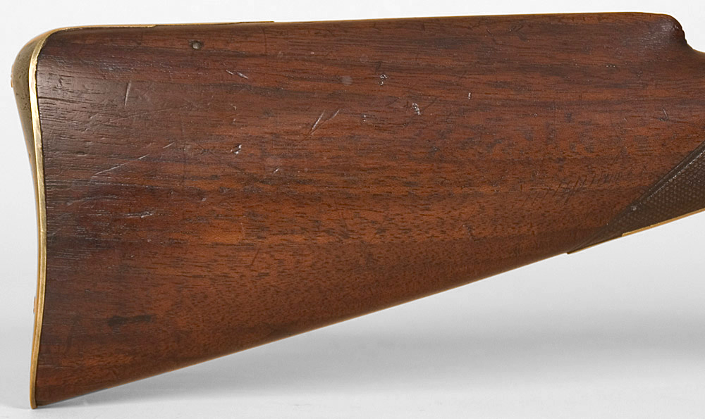 American Militia Flintlock Officer’s Fusil, a Fine Musket Made for an Officer Lock Marked JP MOORE / Warranted (Unlocated), butt detail
