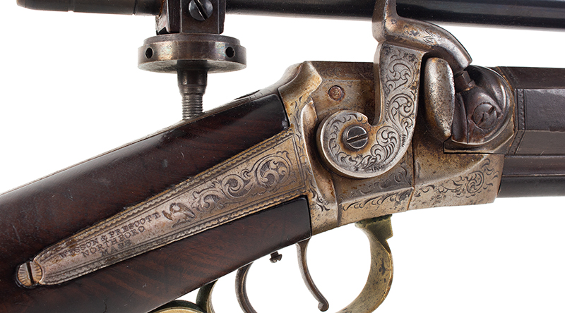 Wesson & Prescott Target Rifle, Original Owner Identified Listed in Edwin Wesson’s Daybook, lock plate 2