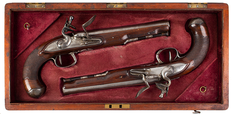 Flintlock Pistols, Cased Pair, .45-Caliber Poly Groove Barrels, 1780-1800, Image 1