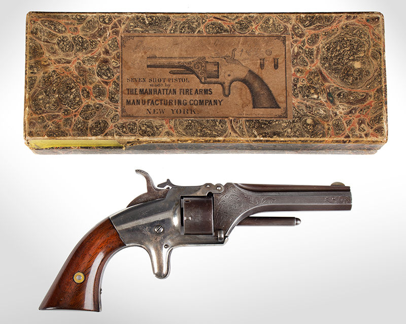 Manhattan .22 Caliber Pocket Revolver, Original Box, First Model, Third Variation Serial number: 6518, Maker Marked, entire view