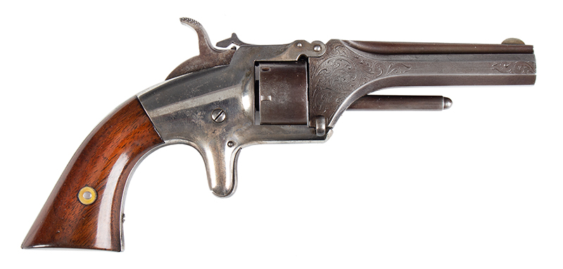 Manhattan .22 Caliber Pocket Revolver, Original Box, First Model, Third Variation Serial number: 6518, Maker Marked, right facing
