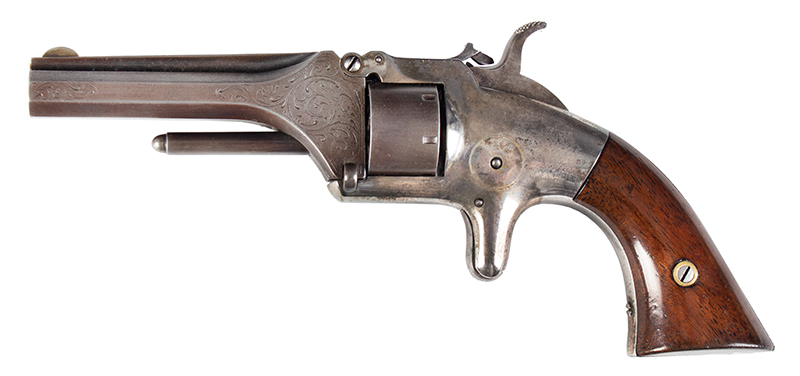 Manhattan .22 Caliber Pocket Revolver, Original Box, First Model, Third Variation Serial number: 6518, Maker Marked, left facing