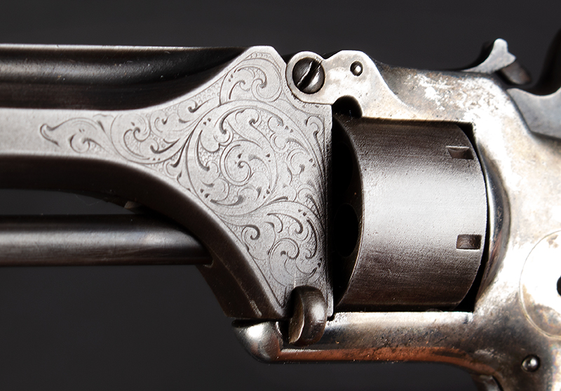 Manhattan .22 Caliber Pocket Revolver, Original Box, First Model, Third Variation Serial number: 6518, Maker Marked, detail view