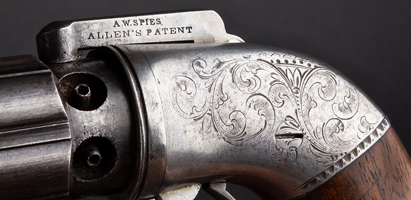 Allen Dragoon Pepperbox, Third Type, Agent Marked: A.W. Spies Late Grafton or Very Early Norwich, Number 16, patent mark
