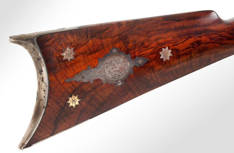 Nineteenth Century Cased Target Rifle, Nelson Lewis, Troy, New York Owned by Otis Wright, Troy, NY, stock and patch box