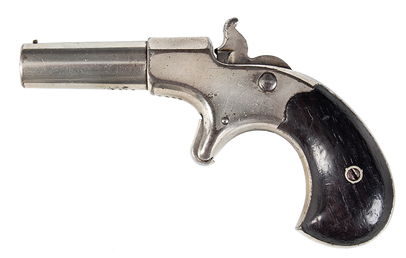 Remington Elliott Single Shot Derringer, 95% Nickle Finish, Very Nice Example A.K.A. Vest Pocket Deringer Pistol [Elliott’s Patent] “Mississippi Deringer”, left facing