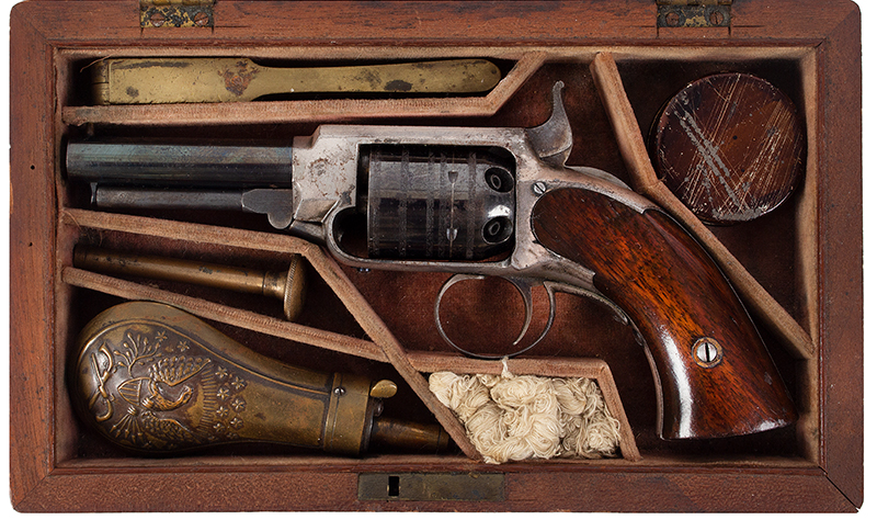 James Warner Percussion Pocket Revolver, Cased with Accessories, Rare & Fine, Image 1
