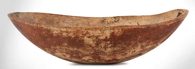 Burl Bowl Carved of Elm, Pierced Handles, Original Red Paint, 18th Century, entire view 2