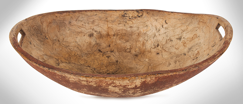 Burl Bowl Carved of Elm, Pierced Handles, Original Red Paint, 18th Century, entire view 3