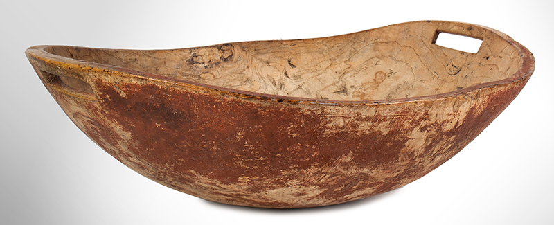Burl Bowl Carved of Elm, Pierced Handles, Original Red Paint, 18th Century, entire view 4