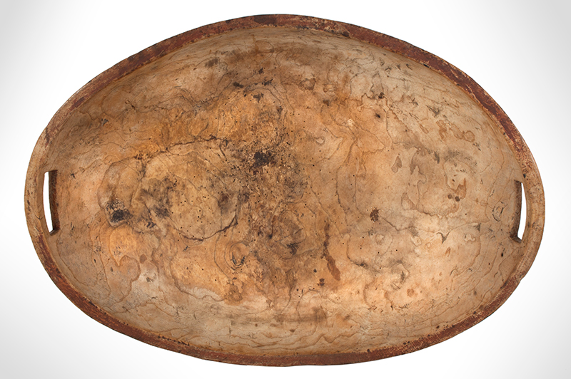 Burl Bowl Carved of Elm, Pierced Handles, Original Red Paint, 18th Century, entire view 5