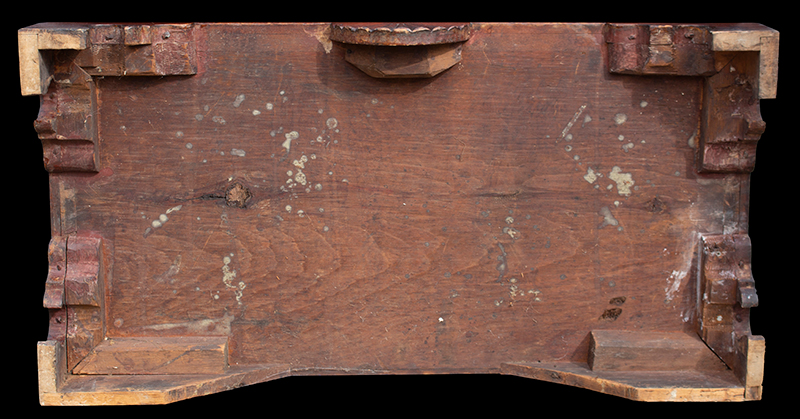 Eighteenth Century Secretary Desk, Bonet Top, Carved, Original Finials New Hampshire, bottom view
