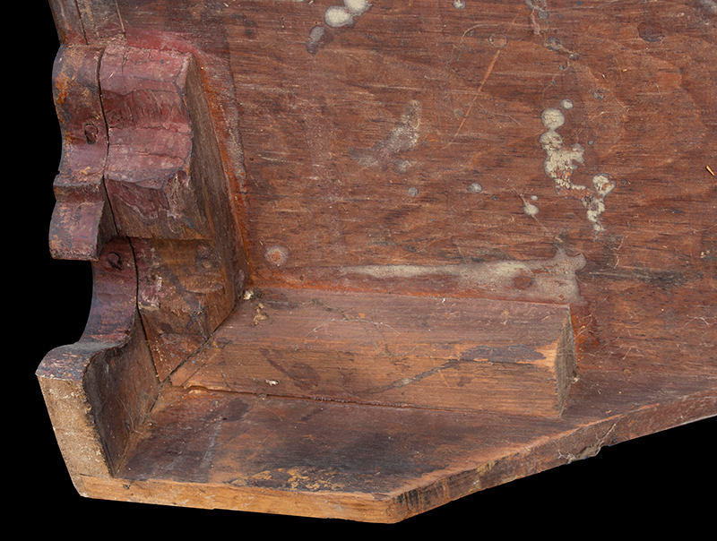 Eighteenth Century Secretary Desk, Bonet Top, Carved, Original Finials New Hampshire, bottom detail