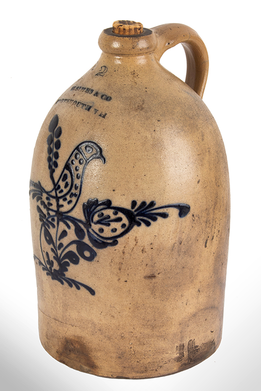 19th Century Stoneware Merchant Jug, Portsmouth, New Hampshire Marked: “W. Simes & Co. / Portsmouth N.H. (Under capacity mark) Attributed to Edmands Pottery, Charlestown, Massachusetts, entire view