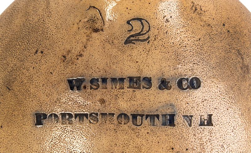 19th Century Stoneware Merchant Jug, Portsmouth, New Hampshire Marked: “W. Simes & Co. / Portsmouth N.H. (Under capacity mark) Attributed to Edmands Pottery, Charlestown, Massachusetts, detail view 1
