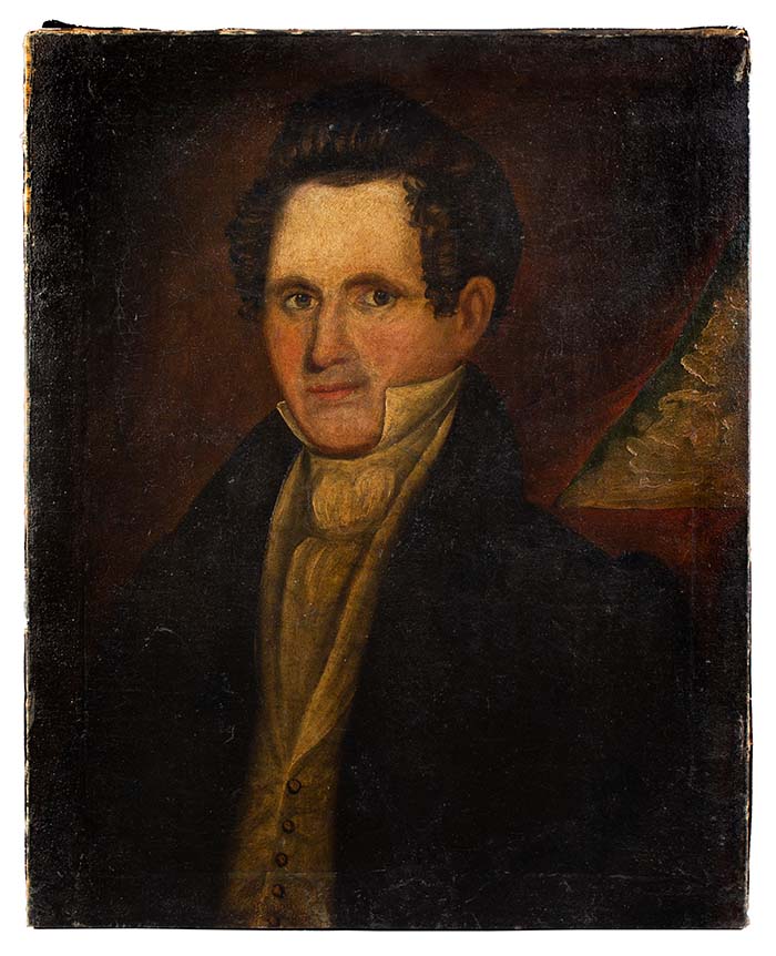 Portrait of Gentleman, American School, Painted on Bed Ticking, entire view