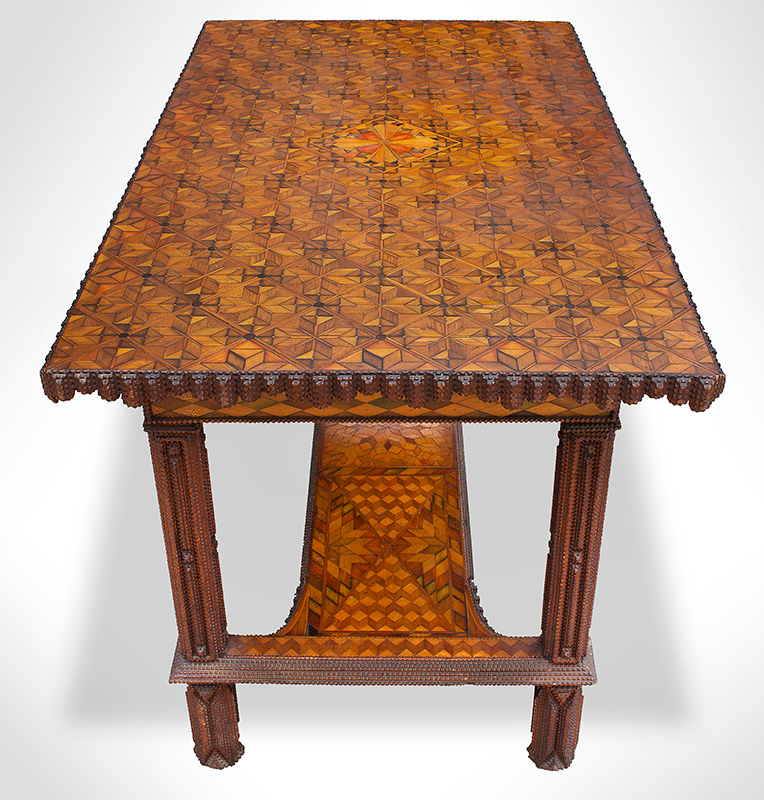 Marquetry Decorated Folk Art Table, A MASTERPIECE by Joseph Konieczny Signed Underside: Joseph Konieczny, 6462 Pieces [Rochester, New York, entire view 5