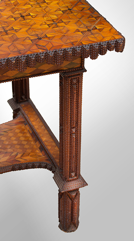 Marquetry Decorated Folk Art Table, A MASTERPIECE by Joseph Konieczny Signed Underside: Joseph Konieczny, 6462 Pieces [Rochester, New York, detail view 3