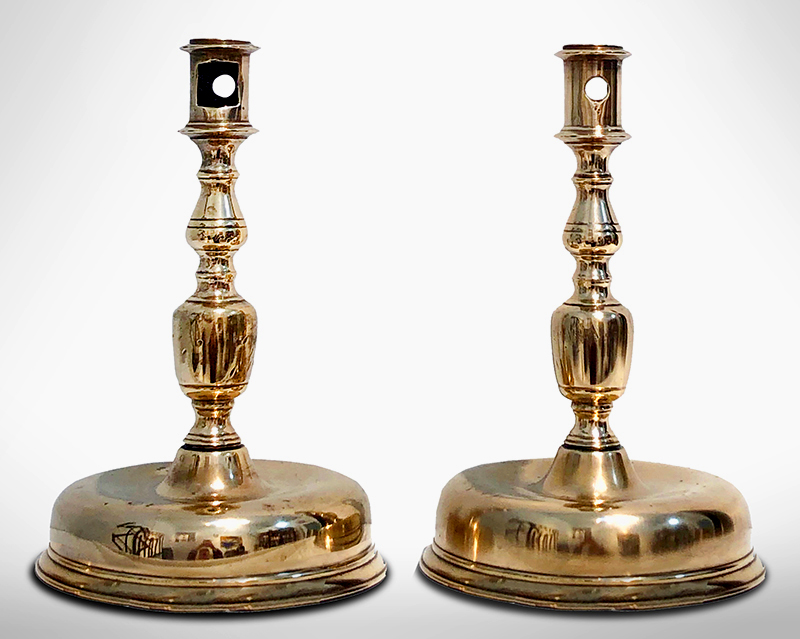 Lighting, Candlesticks, Pair, Outstanding Low Bell Bases, Robust Baluster Stems, entire view