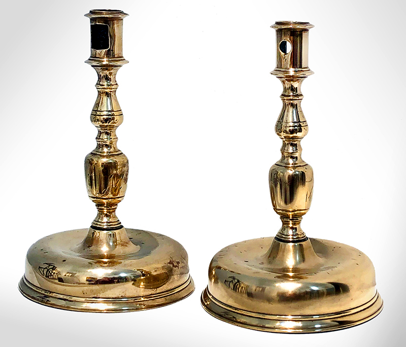 Lighting, Candlesticks, Pair, Outstanding Low Bell Bases, Robust Baluster Stems, entire view 2