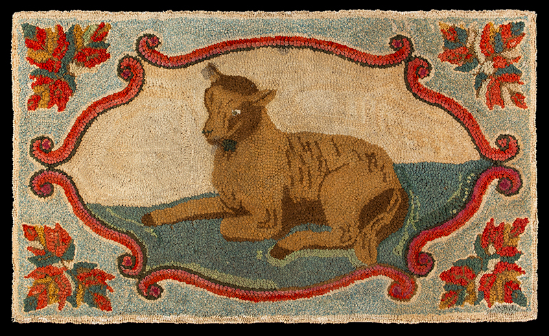 Hooked Rug, Lamb Within Scrolled Frame, Frost Pattern No. 89, Image 1