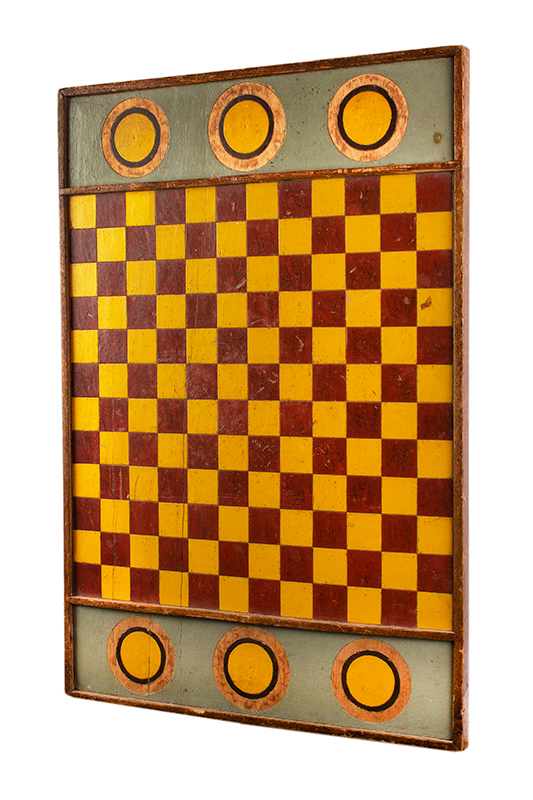 Gameboard, Checkers, Hearts, Rings & Clubs, 7 Colors, 2-Sided, Original Paint, entire view 3