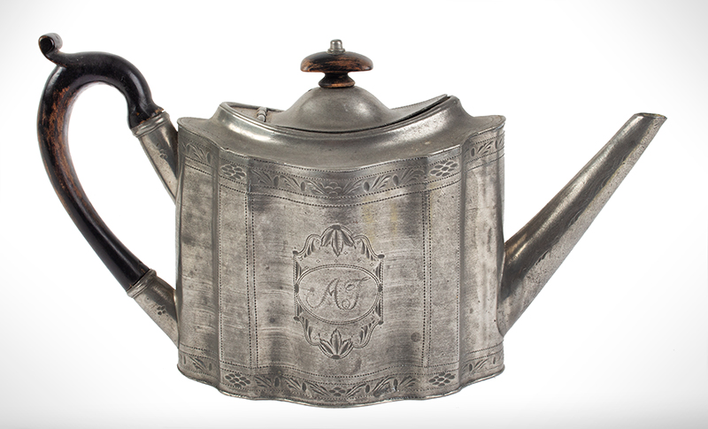 Pewter Teapot, Drum Shape, Broadhead, Gurney, Sporle & Company Sheffield, England, entire view