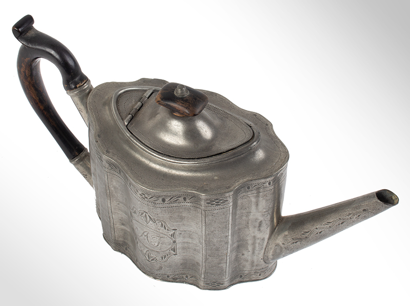 Pewter Teapot, Drum Shape, Broadhead, Gurney, Sporle & Company Sheffield, England, entire view 3