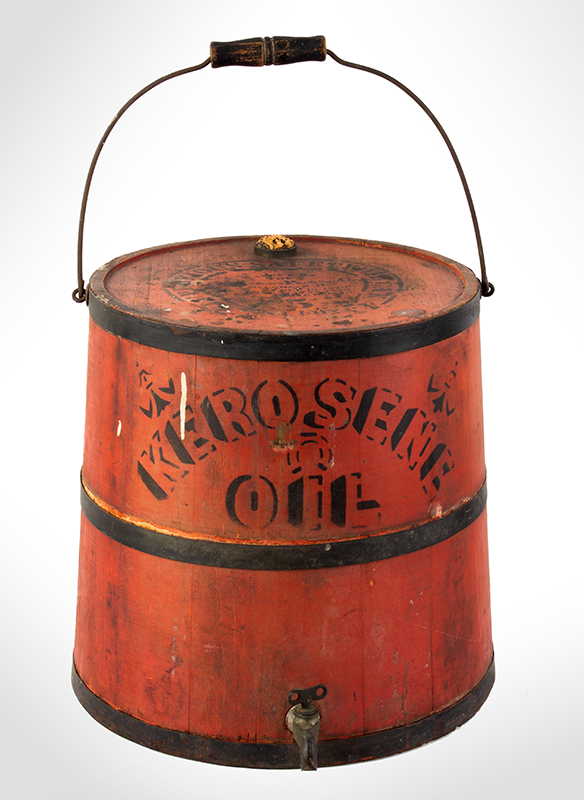 Staved Wood Kerosene Can, Original Paint, Keene, New Hampshire, Image 1