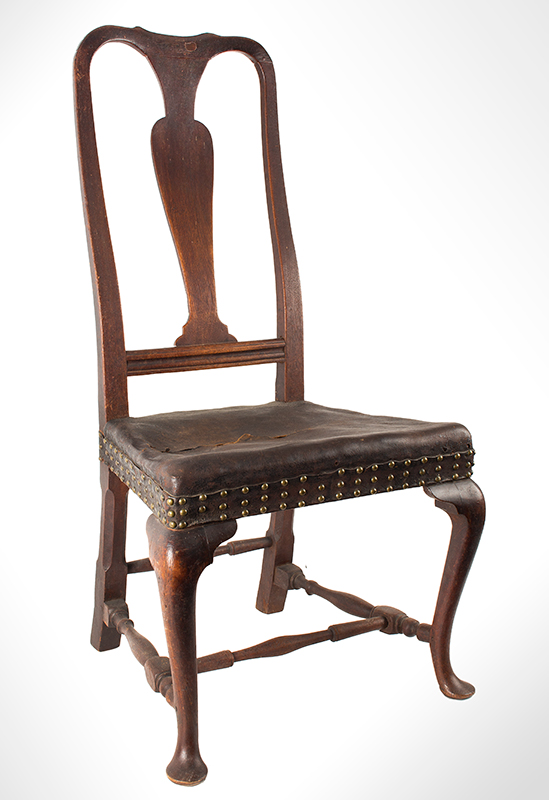 Queen Anne Side-Chair, Original Leather Seat and Surface, Best patina Boston, Massachusetts, entire view 2