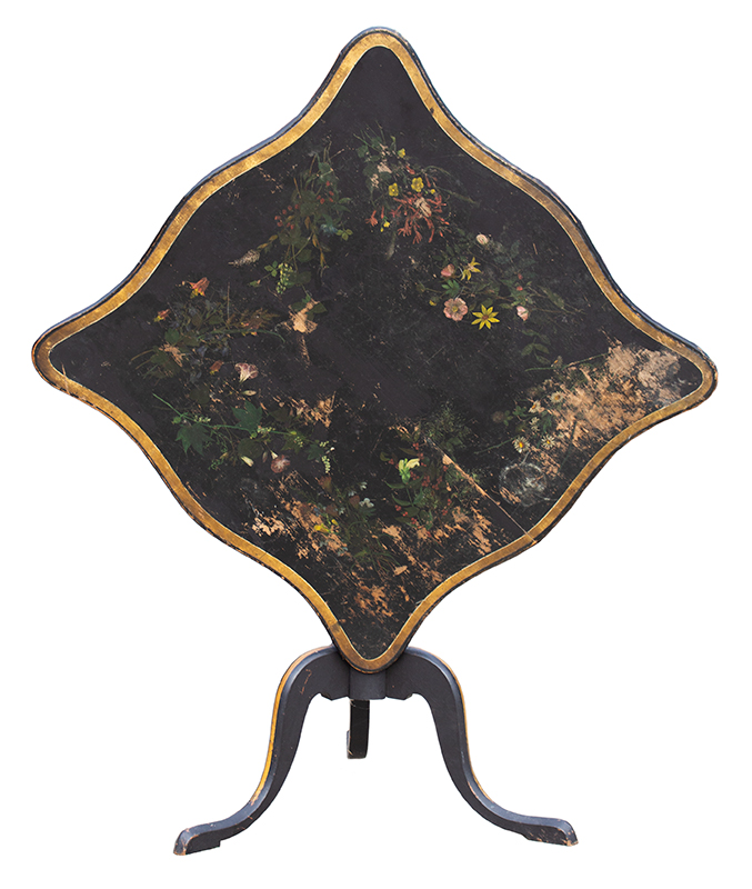 Tiptop Breakfast or Tea Table, Serpentine Top, Paint Decorated. New England, Image 1