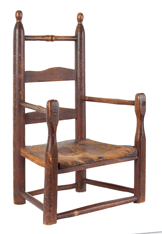 Early New England Children's Ladderback Armchair, Soulful Character, Image 1