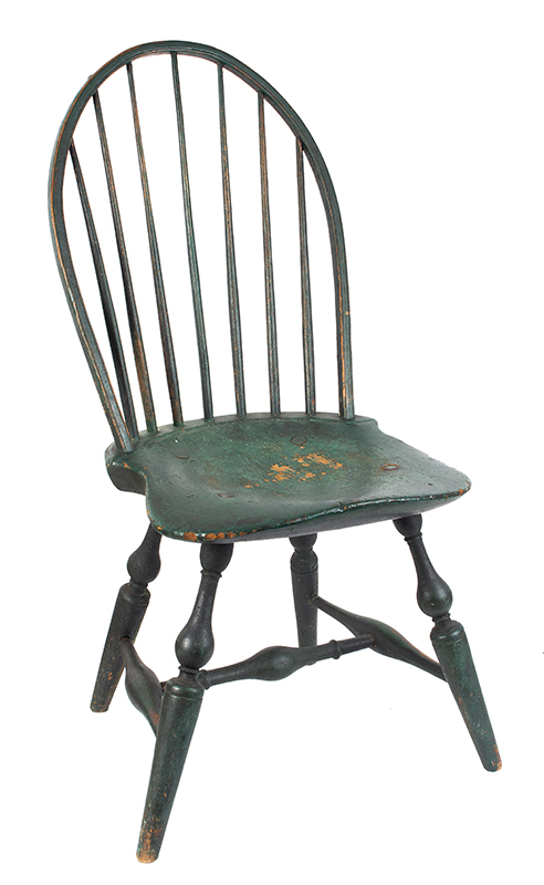 Eighteenth Century Bow Back Windsor Side Chair, Original Green Paint New York, entire view 2