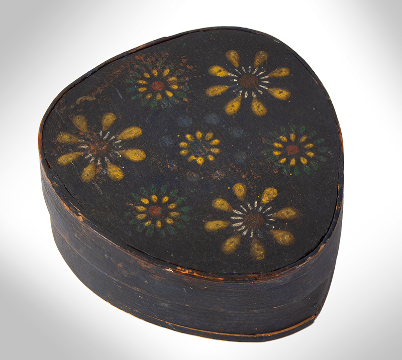 Box, Paint Decorated Trinket Box, Polychrome Flowers Against Oxidized Blue Anonymous, entire view