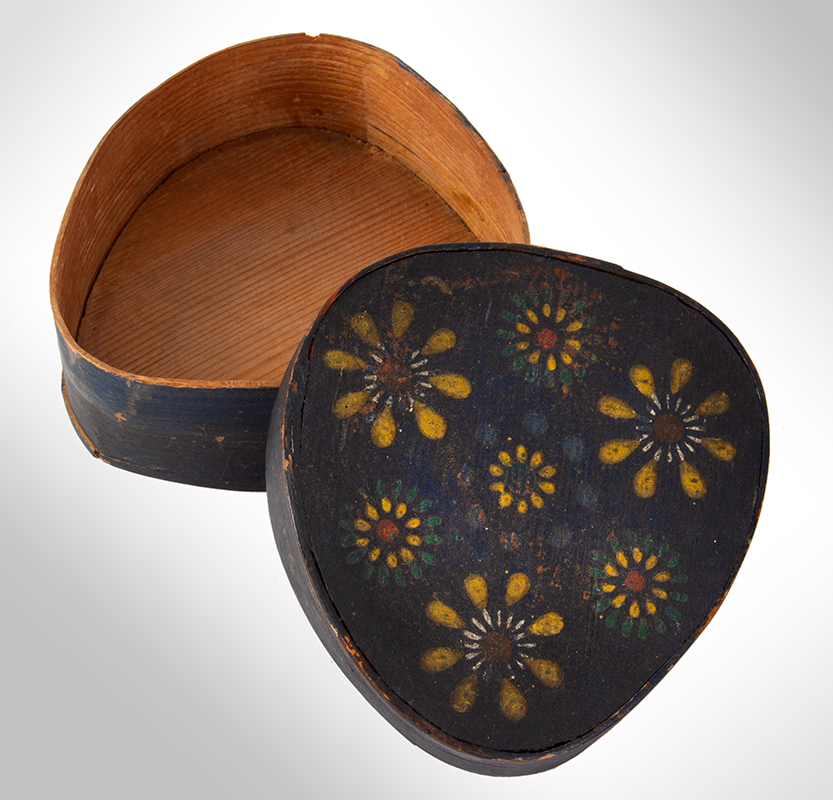 Box, Paint Decorated Trinket Box, Polychrome Flowers Against Oxidized Blue Anonymous, entire view 2