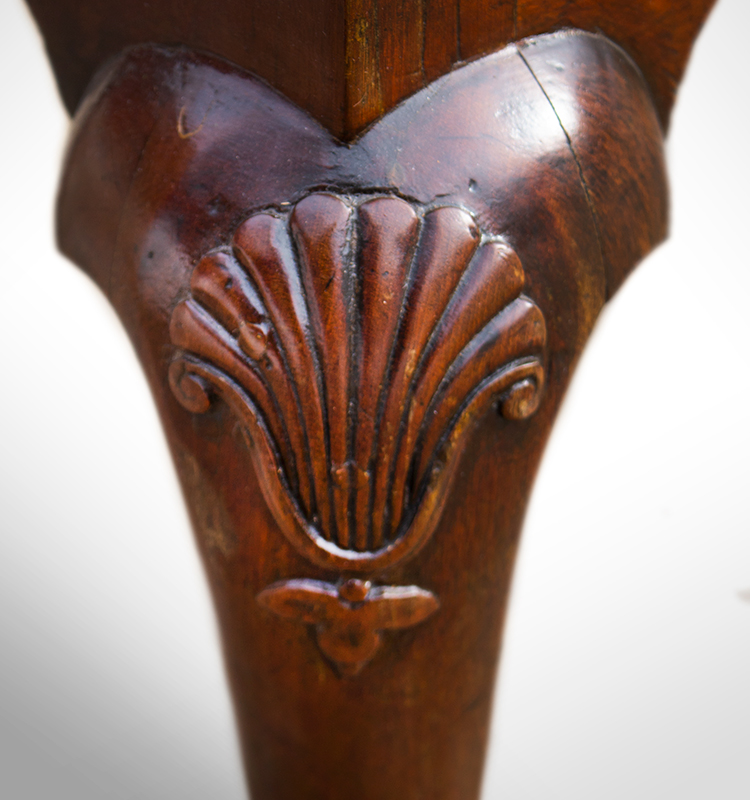 Highboy, Chippendale Bonnet Top, Claw & Ball Feet, Carved Fans & Knees Boston, detail view
