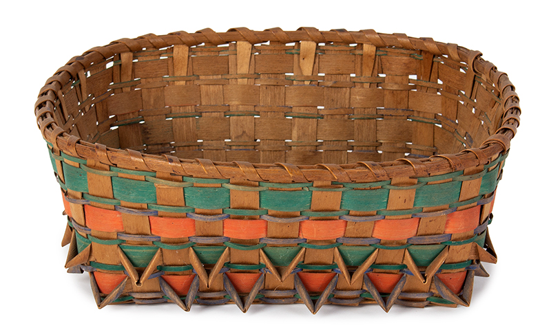 Basket, Northeast Native American, Three-color Weave, Porcupine Stitch Overlay, entire view