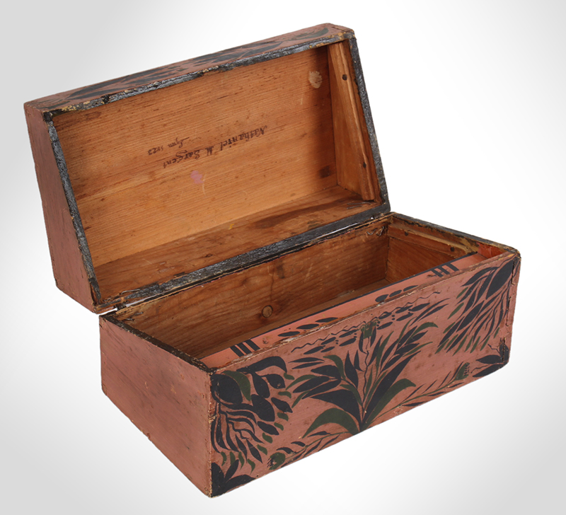 Nineteenth Century Writing Box, Paint Decorated Inked within the lid: Nathaniel M. Sargent / Lynn 1823, entire view 3
