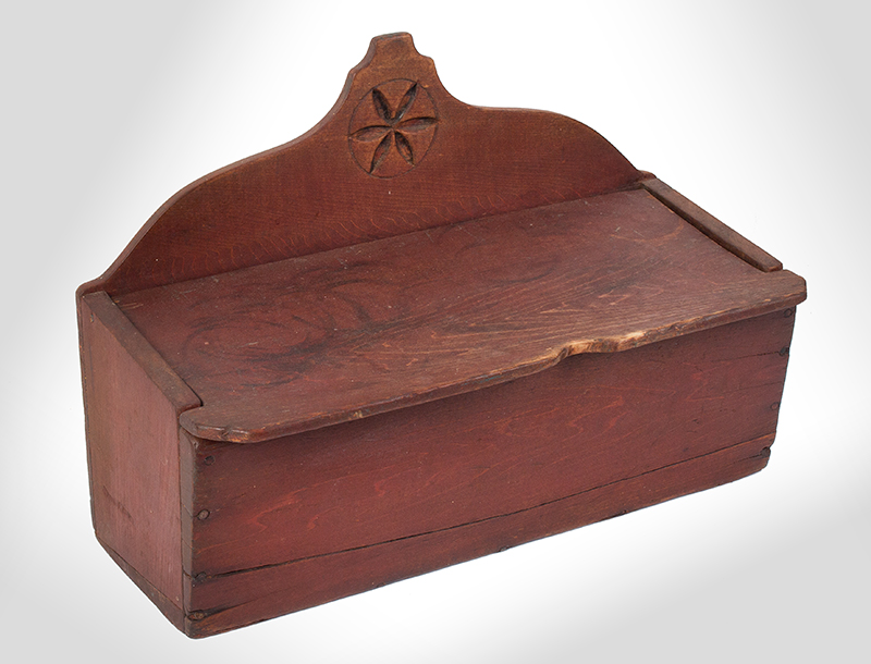 Tabletop Box, Carved and Shaped Backboard, Red Paint, Pennsylvania, entire view
