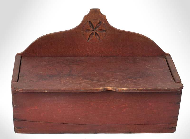 Tabletop Box, Carved and Shaped Backboard, Red Paint, Pennsylvania, entire view 2