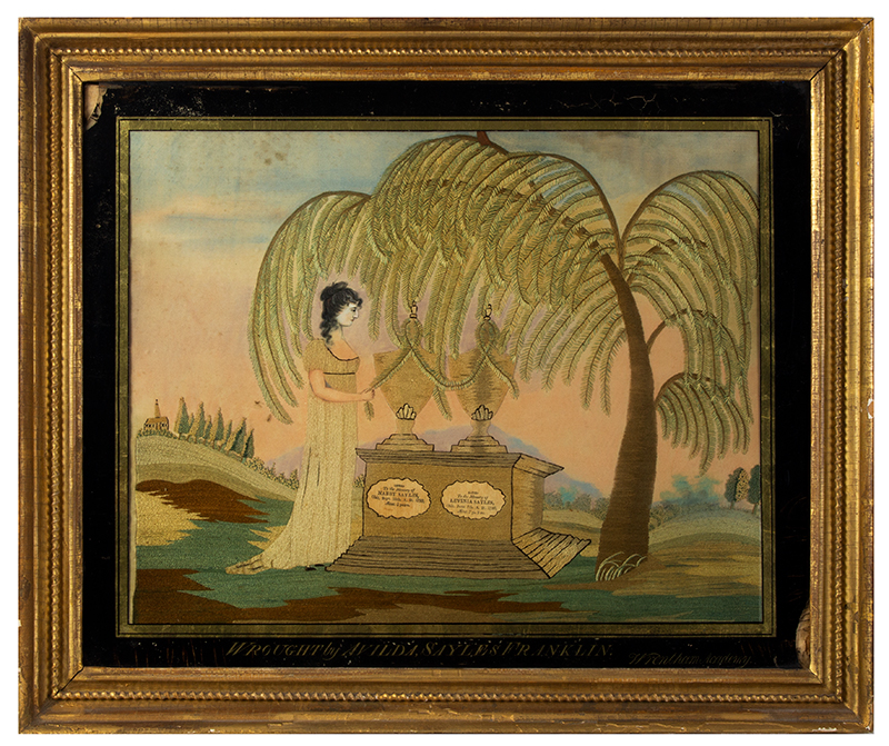 Mourning Picture, Sayles Family, Franklin, Massachusetts, Silk and Watercolor Wrought by Avilda Sayles / Franklin / Wrentham Academy (Massachusetts), entire view