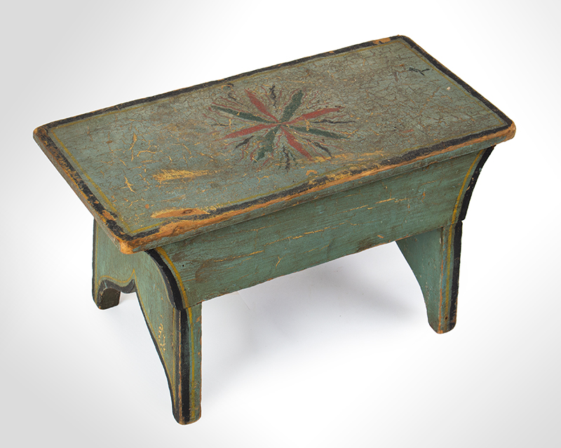 Footstool, Cricket, Original Paint & Decoration, Stylized Star Device Issuing Rays Probably New England, entire view 1